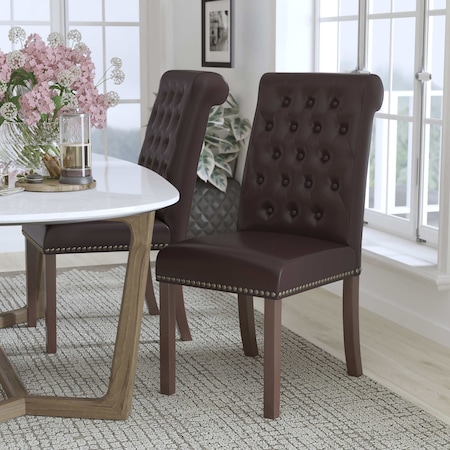 Flash Furniture Midcentury Parsons Chair, Brown Back, 18.5 W 27-1/2" L 39.75 H, Leather Seat BT-P-BRN-LEA-GG